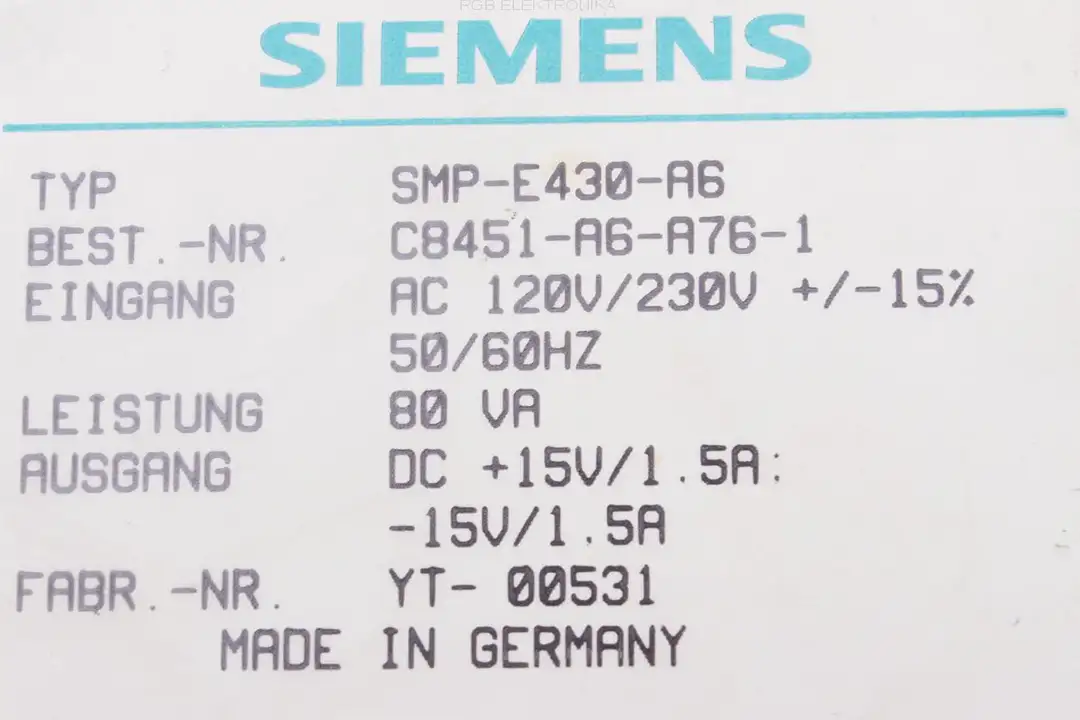 SMP-E430-A6 C8451-A6-A76-1 SIEMENS
